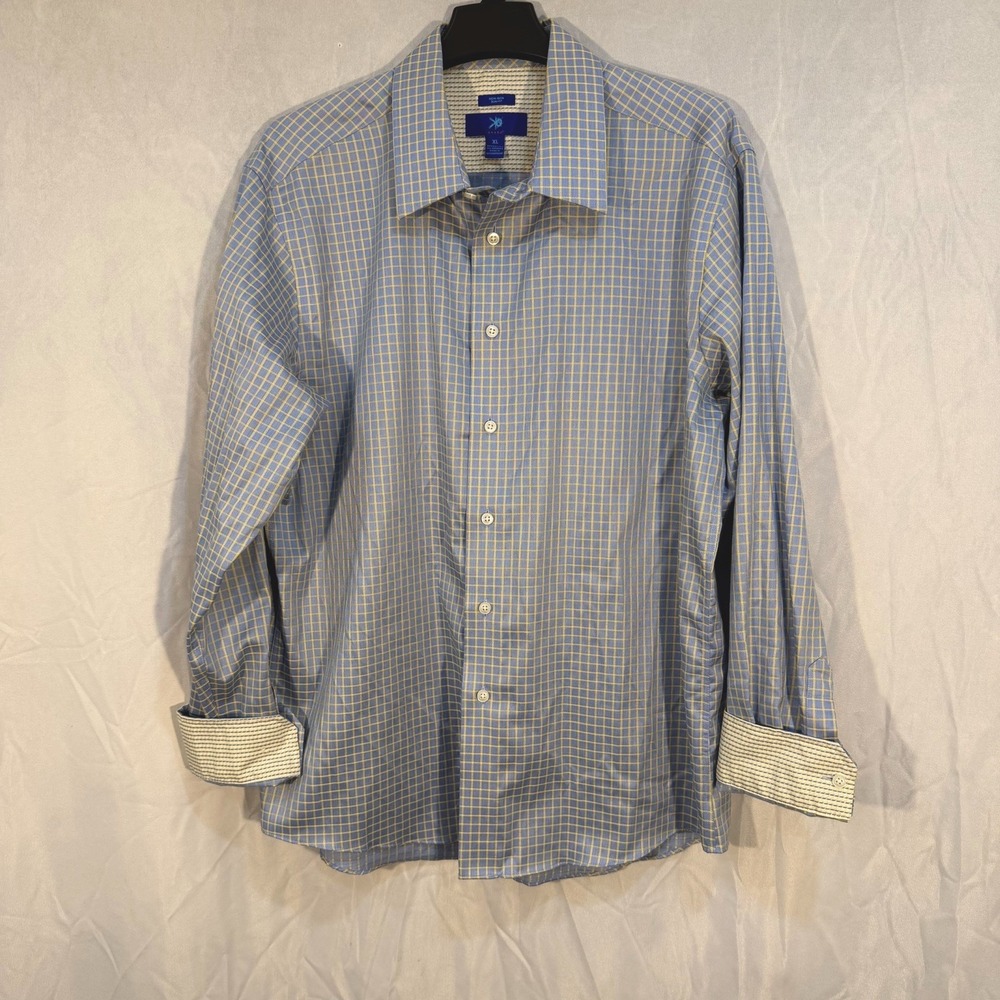 EGARA‎ Men's Light Blue Slim-Fit Non-Iron Button Long Sleeve Flip Cuffs XL Shirt